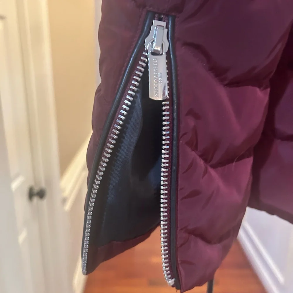 Karl Lagerfeld Paris Faux Fur Collar Puffer Jacket in Oxblood - Picture 14 of 15